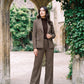 Oatmeal Check Bootcut Trouser Pant - Woman Wearing Tailored Checkered Trousers - Le Chateau