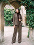 Oatmeal Check Bootcut Trouser Pant - Woman Wearing Tailored Checkered Trousers - Le Chateau