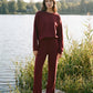 Wine Cloud Fleece Wide-Leg Pant - Woman Wearing Relaxed Fit Knit Pants - Suzy Shier