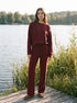 Wine Cloud Fleece Wide-Leg Pant - Woman Wearing Relaxed Fit Knit Pants - Suzy Shier