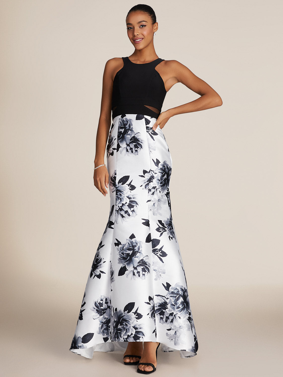 Halter Neck Gown With Printed Mermaid Skirt
