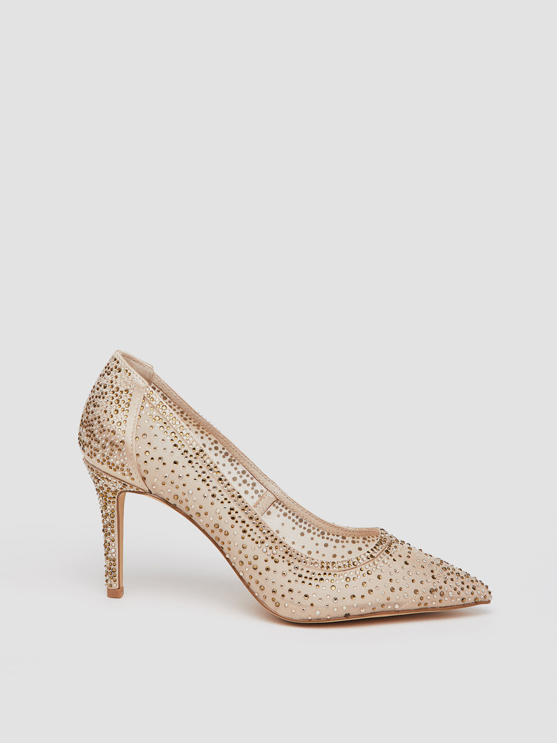 Pointed Toe Jewelled Mesh Pump